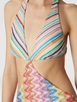Patchwork one-piece swimsuit with cut-out details