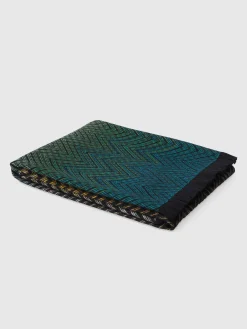 Plaid blanket 135x195 cm chevron wool blend with fringes