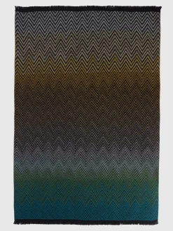 Plaid blanket 135x195 cm chevron wool blend with fringes