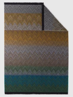 Plaid blanket 135x195 cm chevron wool blend with fringes