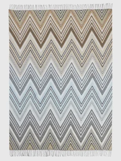 Plaid blanket 130x190 cm chevron wool blend with fringes
