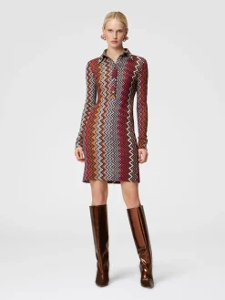 Polo cut dress in viscose and zigzag wool
