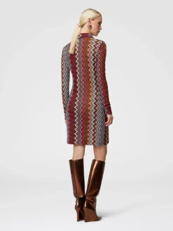 Polo cut dress in viscose and zigzag wool