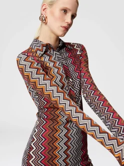 Polo cut dress in viscose and zigzag wool
