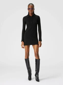 Polo mini-dress in cotton and chevron viscose