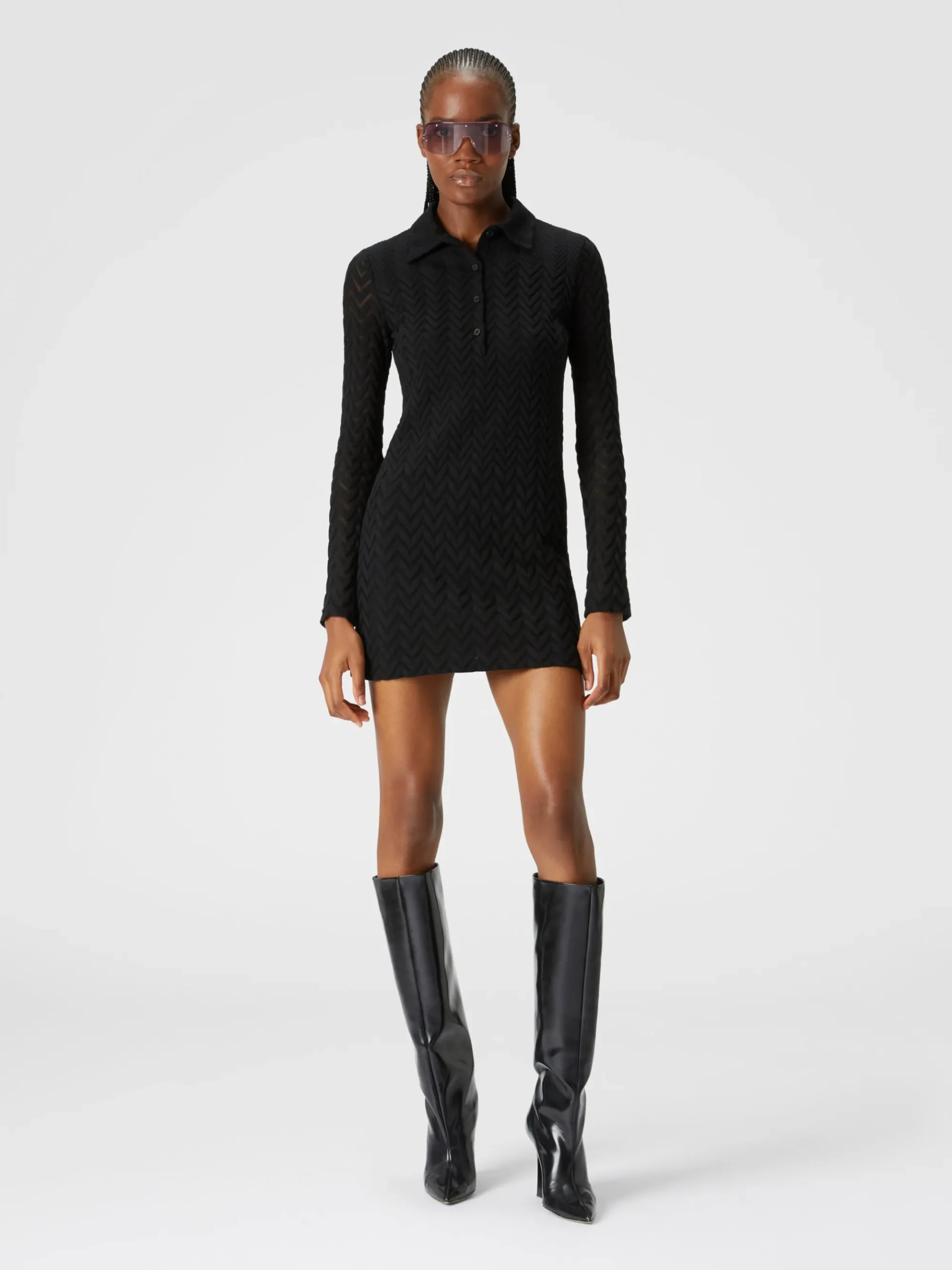 Polo mini-dress in cotton and chevron viscose
