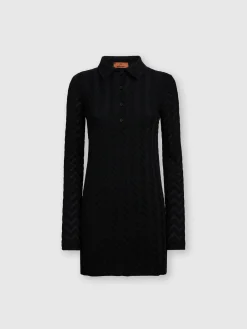Polo mini-dress in cotton and chevron viscose