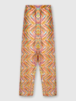 Printed cotton and silk blend trousers with drawstring