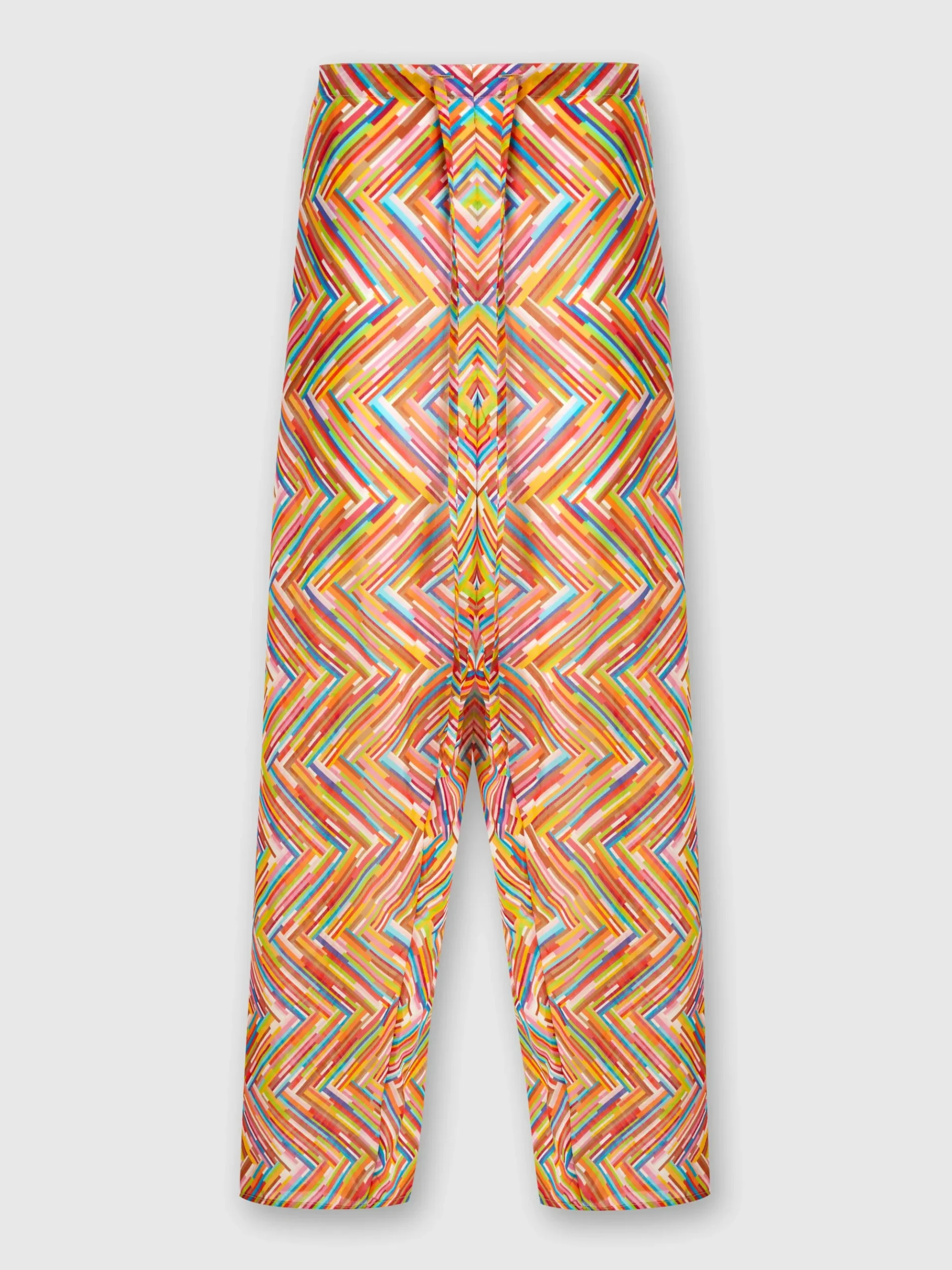 Printed cotton and silk blend trousers with drawstring