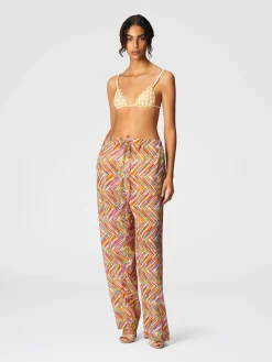 Printed cotton and silk blend trousers with drawstring