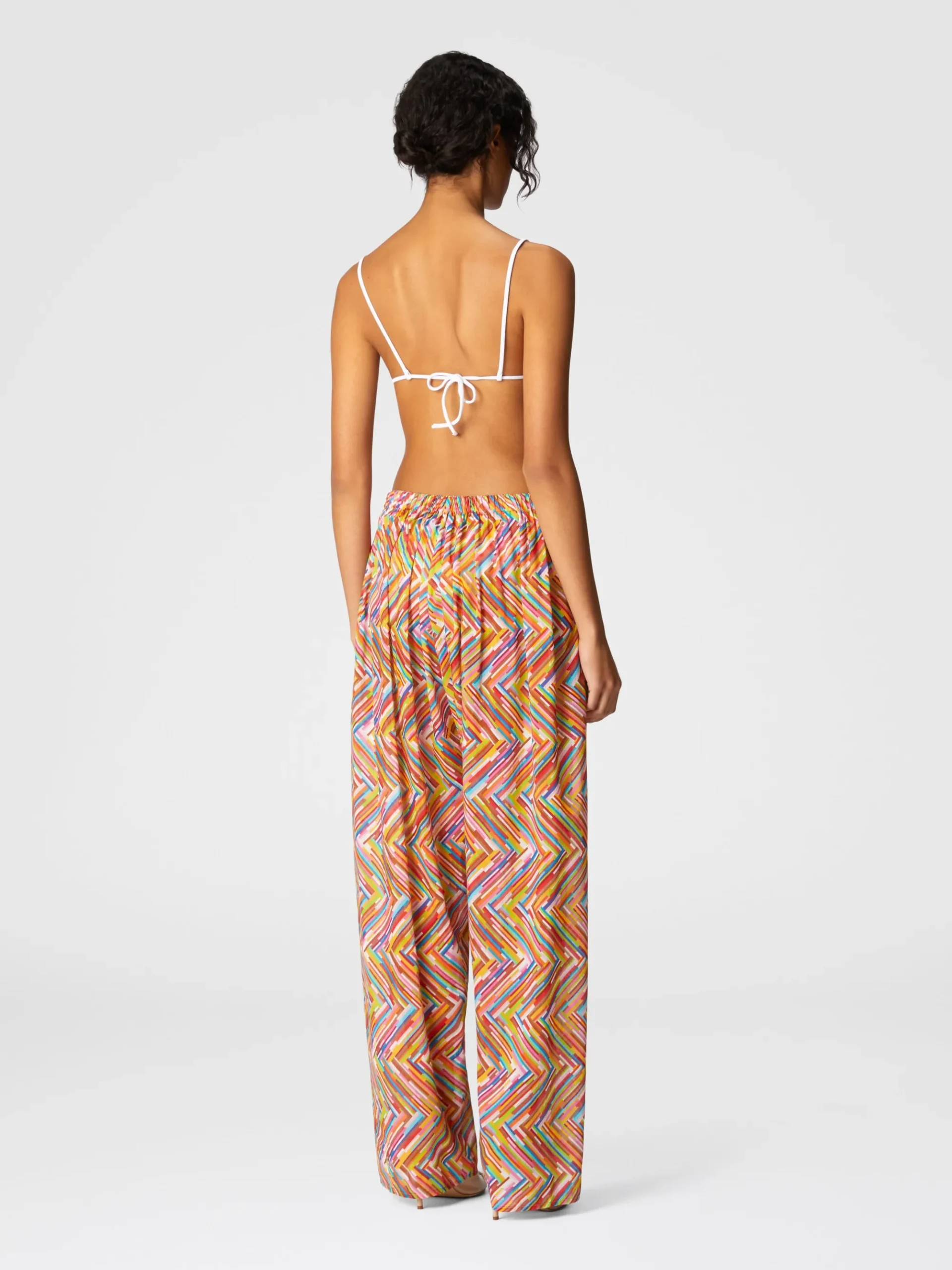 Printed cotton and silk blend trousers with drawstring