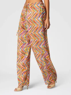 Printed cotton and silk blend trousers with drawstring