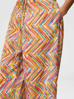 Printed cotton and silk blend trousers with drawstring