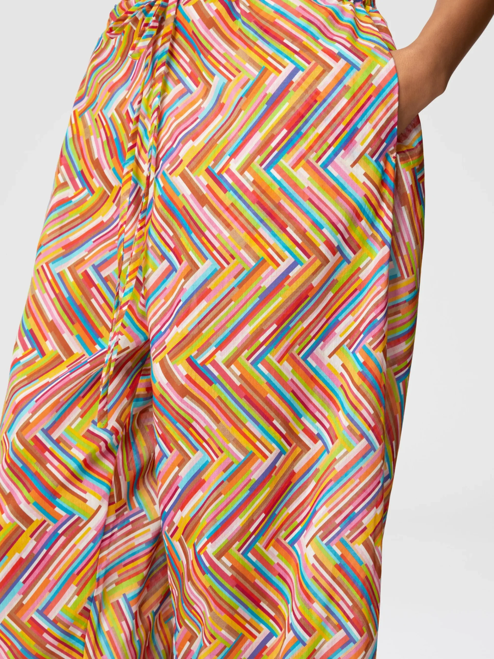 Printed cotton and silk blend trousers with drawstring