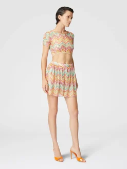 Printed tulle cover-up shorts