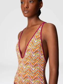 Reversible one-piece swimsuit with print and V-neck