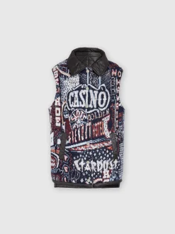 Reversible vest with stitching and lettering