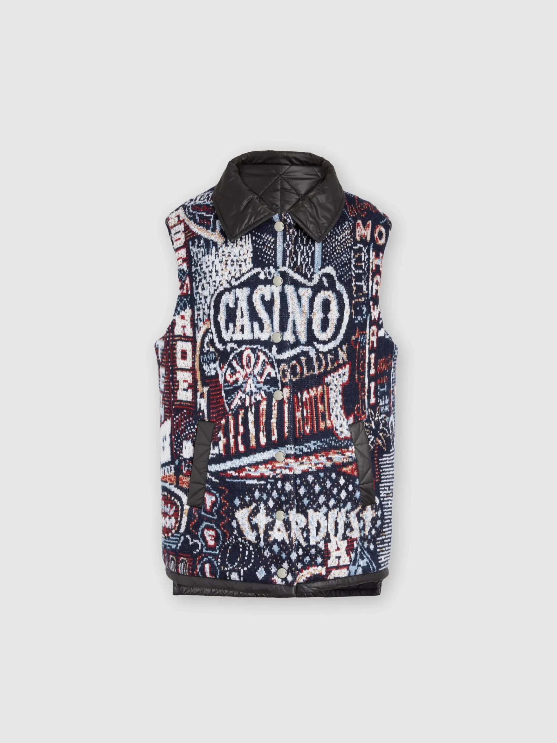 Reversible vest with stitching and lettering