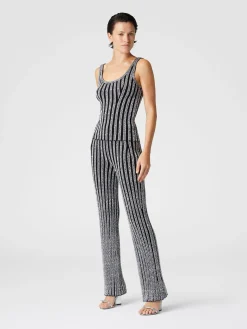 Ribbed flare zig zag trousers with sequins