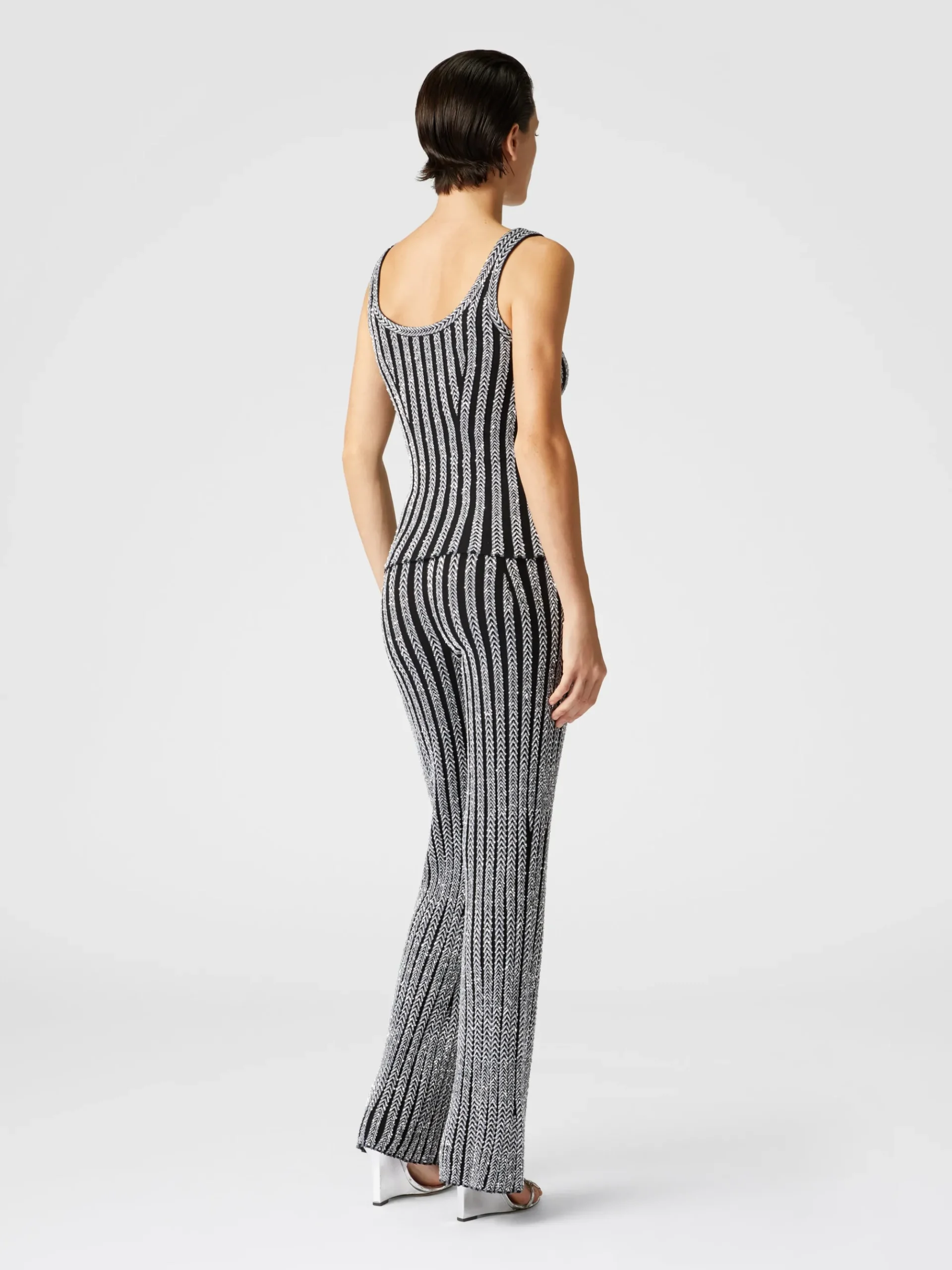Ribbed flare zig zag trousers with sequins
