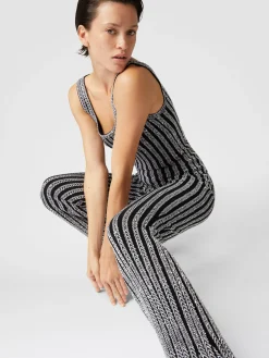 Ribbed flare zig zag trousers with sequins