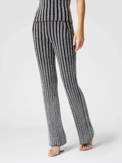 Ribbed flare zig zag trousers with sequins