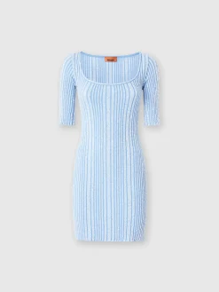 Ribbed mini-dress with sequins and short sleeves