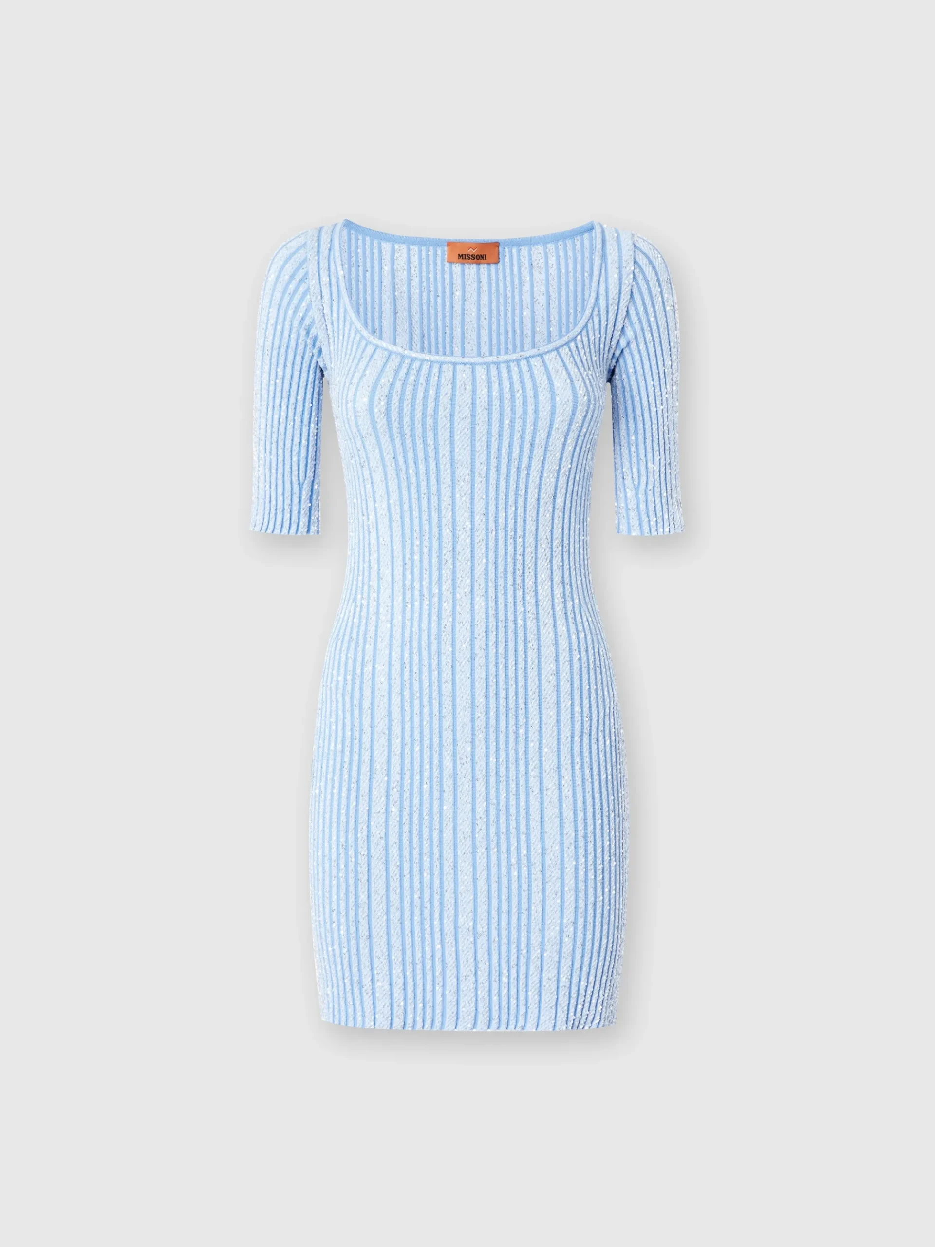 Ribbed mini-dress with sequins and short sleeves