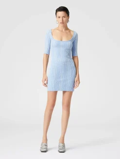Ribbed mini-dress with sequins and short sleeves