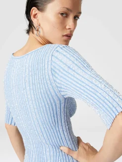 Ribbed mini-dress with sequins and short sleeves