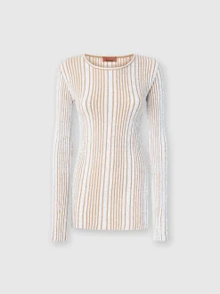 Ribbed mini-dress with sequins and long sleeves