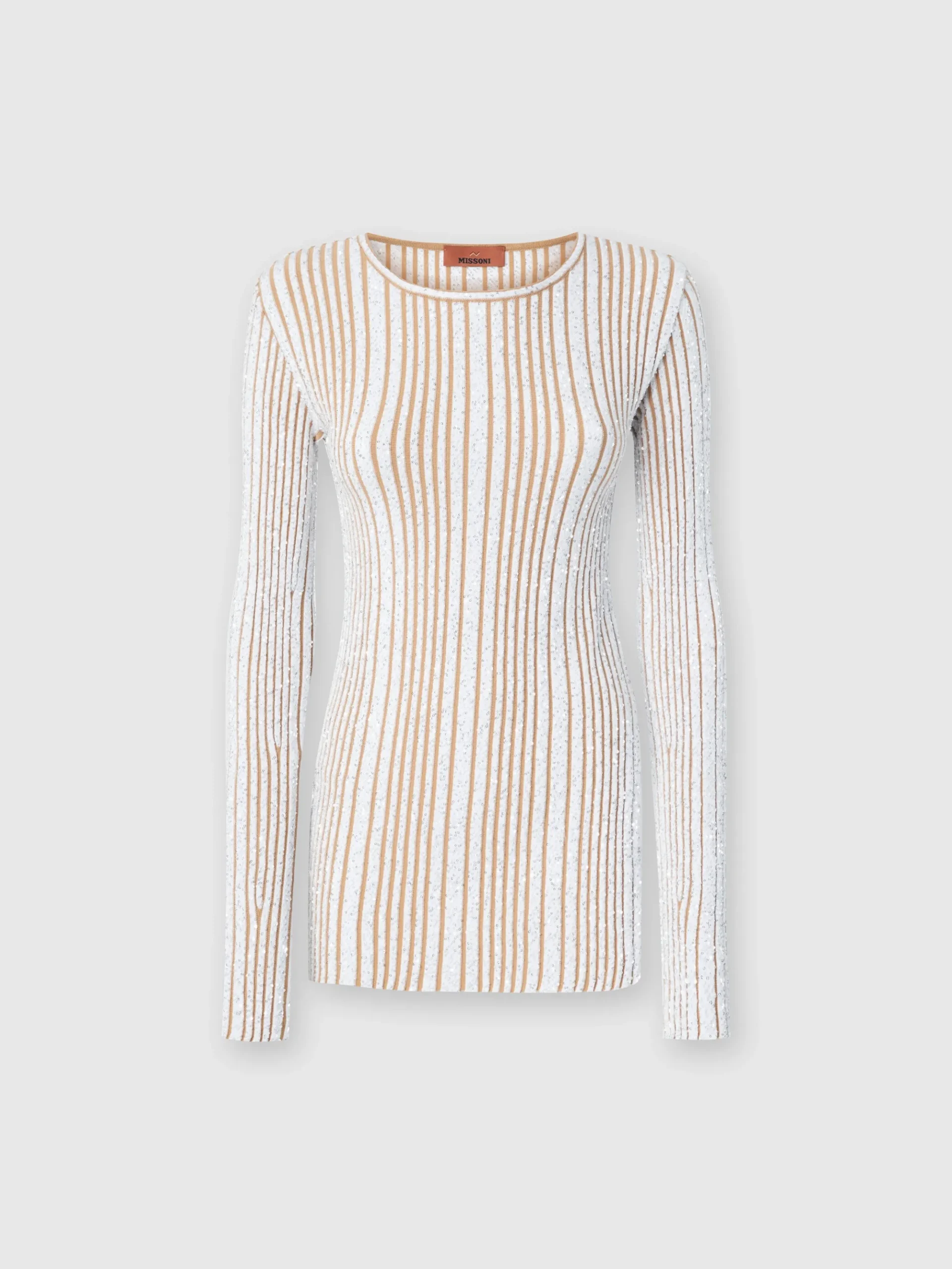 Ribbed mini-dress with sequins and long sleeves