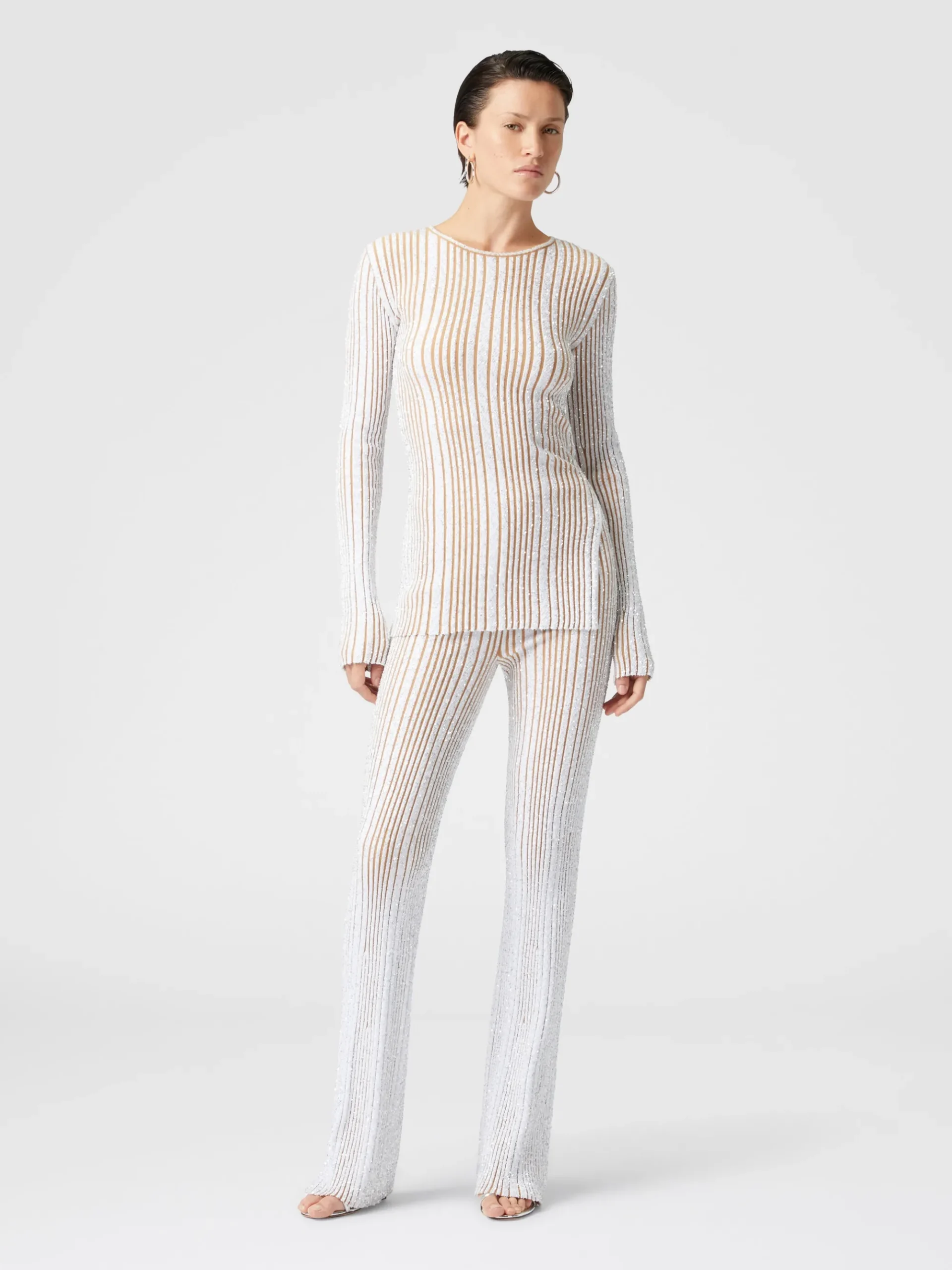 Ribbed mini-dress with sequins and long sleeves