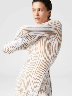 Ribbed mini-dress with sequins and long sleeves