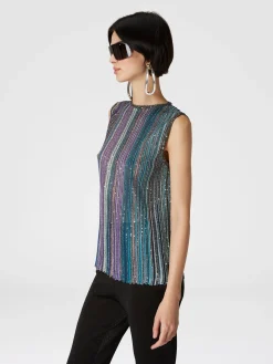 Ribbed ribbed sleeveless top with sequins