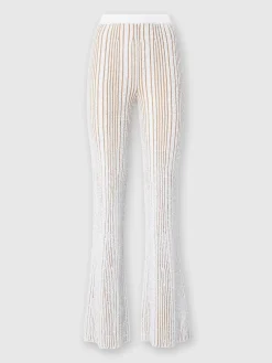 Ribbed stretch flared trousers with sequins