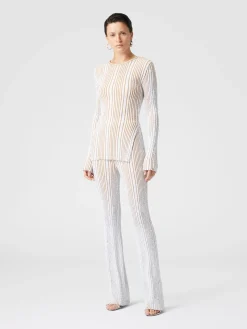 Ribbed stretch flared trousers with sequins