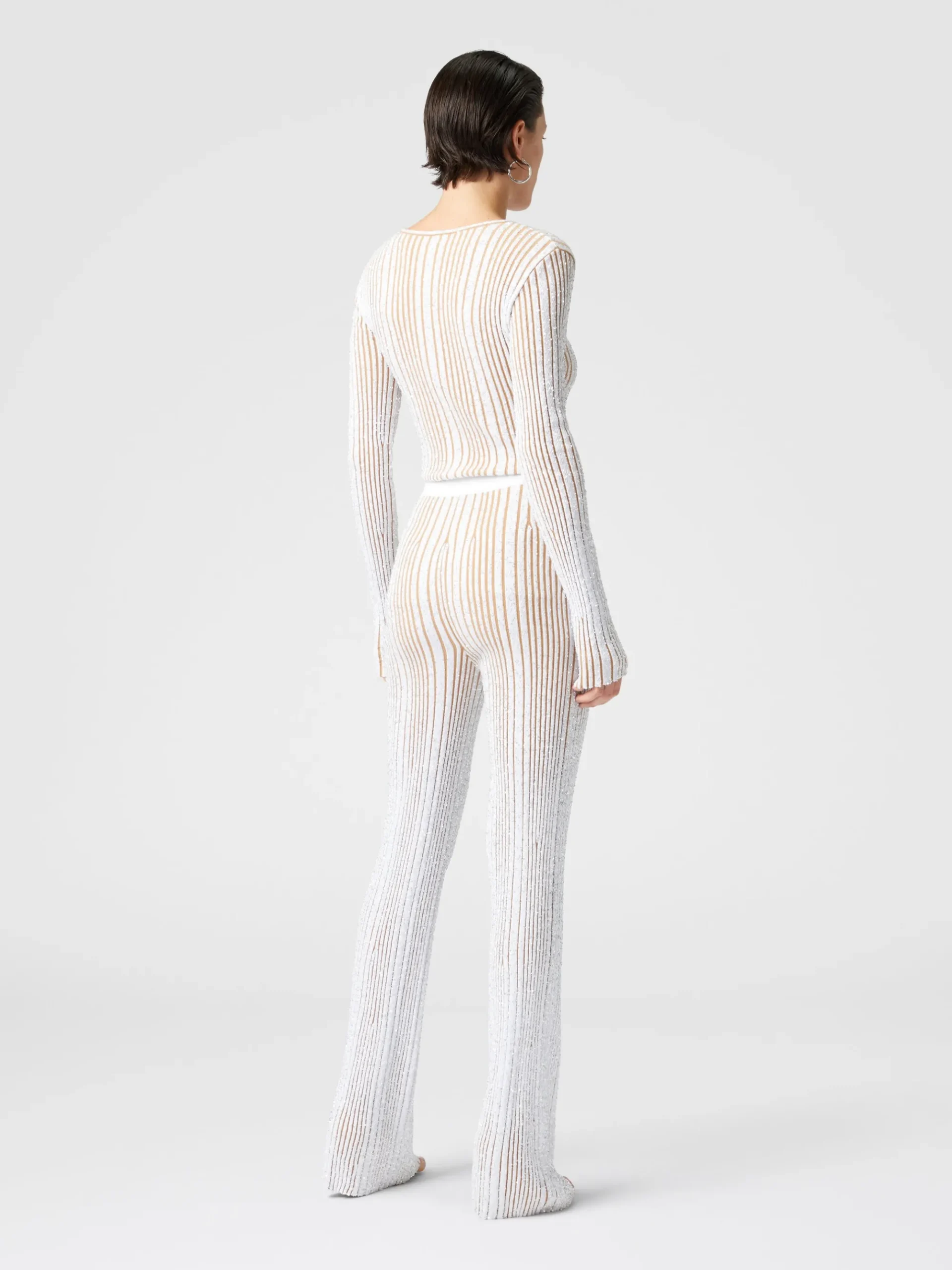 Ribbed stretch flared trousers with sequins