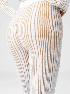 Ribbed stretch flared trousers with sequins