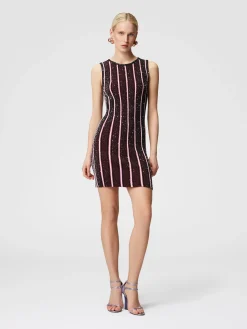 Ribbed striped mini-dress with sequins