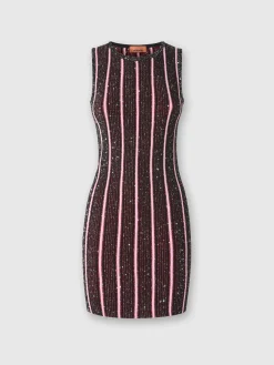 Ribbed striped mini-dress with sequins