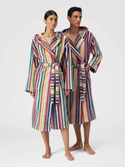 Riverbero bathrobe in cotton terry with zigzag pattern