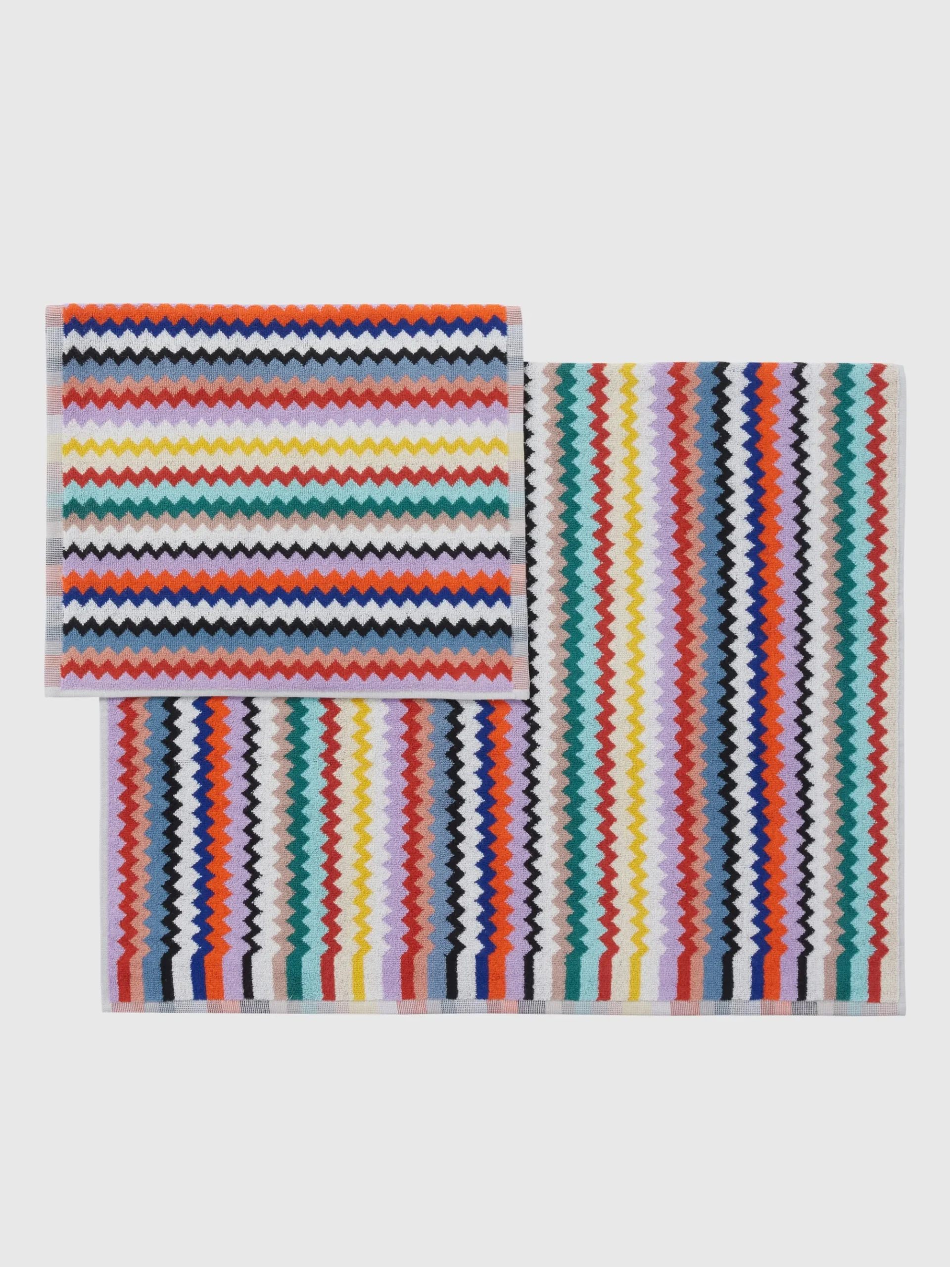 Riverbero 2-piece bath towel set in cotton terry with zigzag pattern