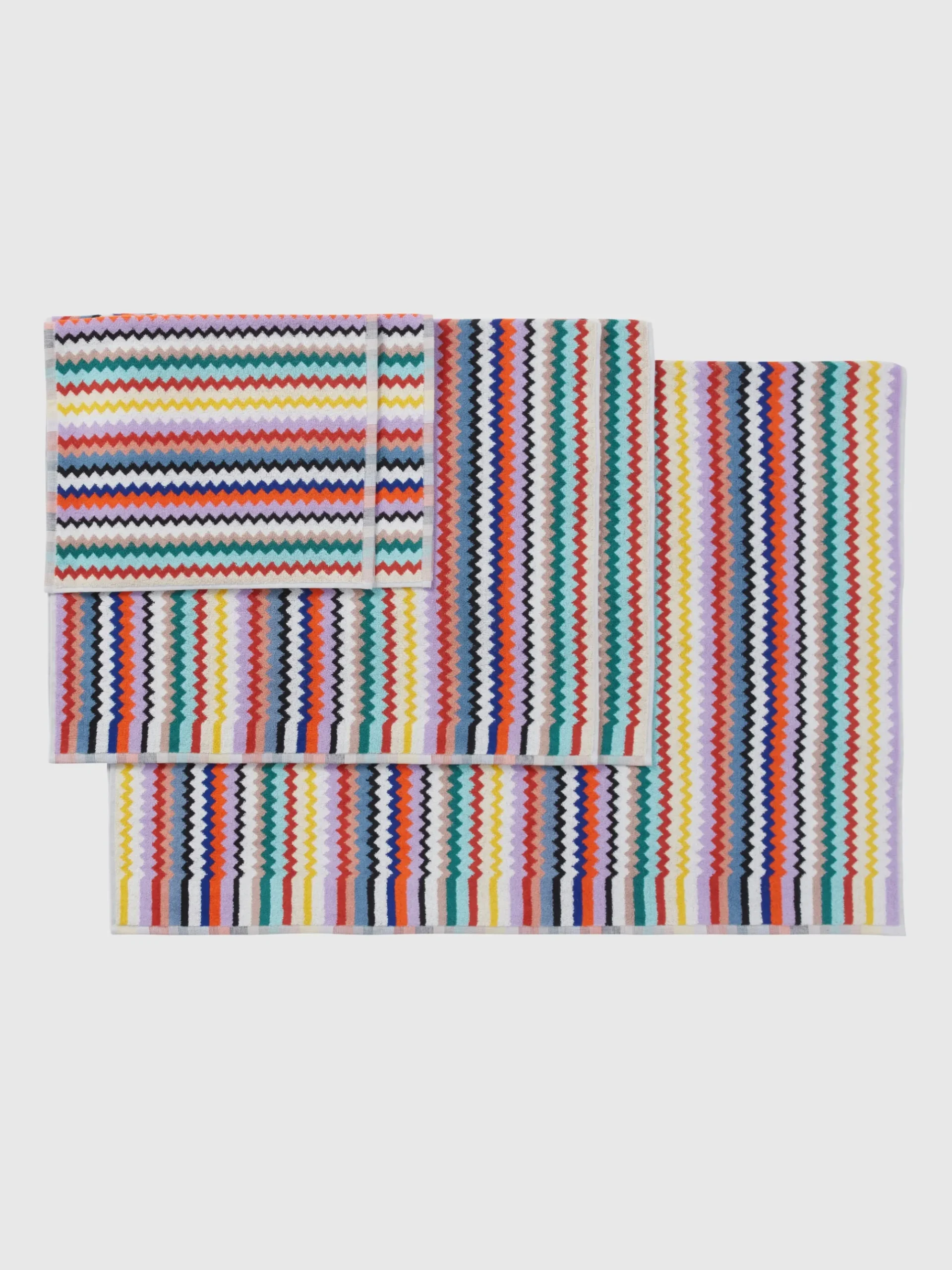 Riverbero 5-piece bath towel set in cotton terry with zigzag pattern