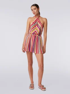 Romper in crochet with American neckline
