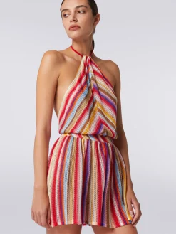 Romper in crochet with American neckline
