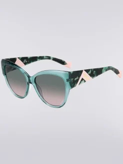Rounded frame sunglasses with contrasting logo insert