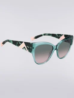 Rounded frame sunglasses with contrasting logo insert