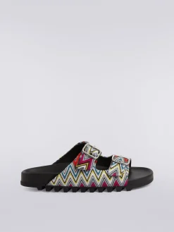 Sandals with double strap in slub fabric