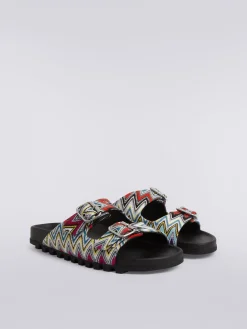 Sandals with double strap in slub fabric
